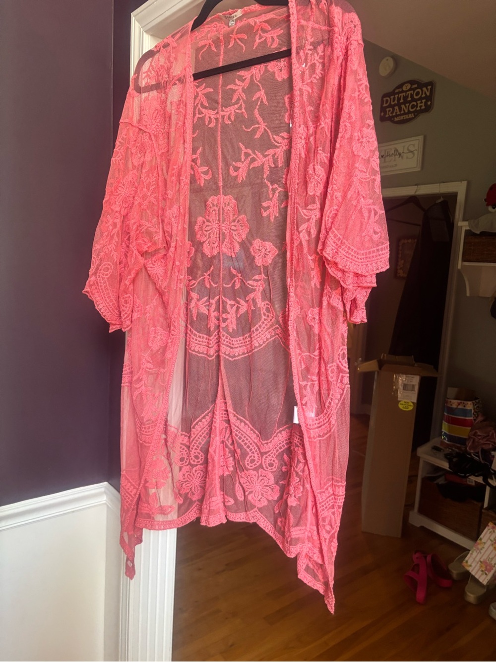 JODIFL Coral Sheer Embroidered Lace Kimono